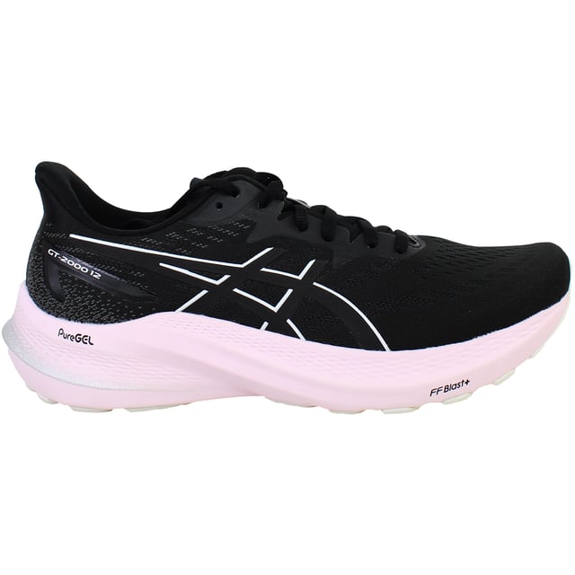 Experience the perfect blend of lightweight stability and plush comfort with the ASICS GT-2000 12 Women’s Running Shoes in Black. Ideal for overpronators and distance runners, this latest generation delivers smoother transitions, advanced cushioning, and reliable support—without the bulk.
Key Features
4D GUIDANCE SYSTEM™

Adaptive stability technology that supports your foot throughout the gait cycle, helping to reduce overpronation while maintaining a natural feel.

FF BLAST™ PLUS Cushioning

Lightweight and energetic midsole foam delivers soft landings and responsive toe-offs with less weight.

PureGEL™ Rearfoot Technology

Discreetly embedded in the heel, it provides enhanced shock absorption and a smoother ride.

Engineered Jacquard Mesh Upper

Offers breathable comfort and a secure, adaptive fit around the foot.

OrthoLite™ X-30 Sockliner

Adds step-in softness and extra comfort throughout your run.

AHARPLUS™ Heel Rubber

Increases durability in high-wear areas for long-lasting performance on roads and pavements.

Heel Bevel and Rocker Geometry

Improves efficiency and smoothness in heel-to-toe transitions, especially helpful on longer runs.

Whether you're a long-distance runner or just need extra support during daily training, the ASICS GT-2000 12 Women’s Black Running Shoes offer dependable stability, responsive cushioning, and a streamlined ride to help you go the distance in total comfort.