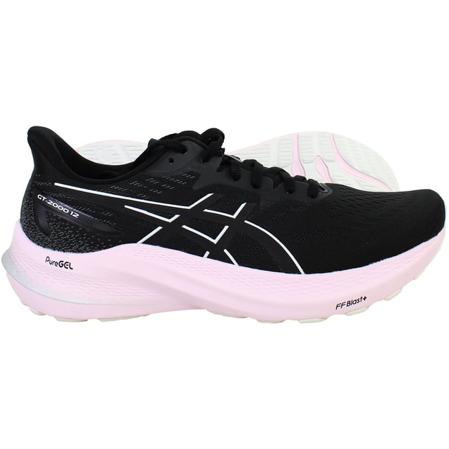 Experience the perfect blend of lightweight stability and plush comfort with the ASICS GT-2000 12 Women’s Running Shoes in Black. Ideal for overpronators and distance runners, this latest generation delivers smoother transitions, advanced cushioning, and reliable support—without the bulk.
Key Features
4D GUIDANCE SYSTEM™

Adaptive stability technology that supports your foot throughout the gait cycle, helping to reduce overpronation while maintaining a natural feel.

FF BLAST™ PLUS Cushioning

Lightweight and energetic midsole foam delivers soft landings and responsive toe-offs with less weight.

PureGEL™ Rearfoot Technology

Discreetly embedded in the heel, it provides enhanced shock absorption and a smoother ride.

Engineered Jacquard Mesh Upper

Offers breathable comfort and a secure, adaptive fit around the foot.

OrthoLite™ X-30 Sockliner

Adds step-in softness and extra comfort throughout your run.

AHARPLUS™ Heel Rubber

Increases durability in high-wear areas for long-lasting performance on roads and pavements.

Heel Bevel and Rocker Geometry

Improves efficiency and smoothness in heel-to-toe transitions, especially helpful on longer runs.

Whether you're a long-distance runner or just need extra support during daily training, the ASICS GT-2000 12 Women’s Black Running Shoes offer dependable stability, responsive cushioning, and a streamlined ride to help you go the distance in total comfort.
