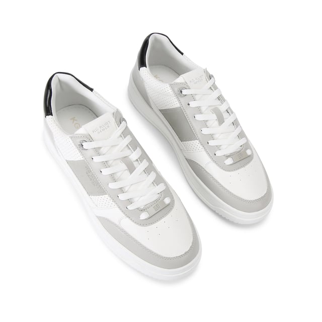 This Jude Sneaker is crafted from a grey and white leather alternative with perforation for breathability. The front laces up with a grey branded tab.