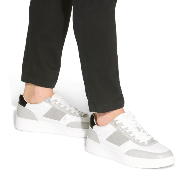 This Jude Sneaker is crafted from a grey and white leather alternative with perforation for breathability. The front laces up with a grey branded tab.