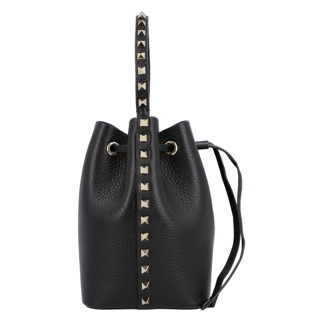 - Bucket bag in black leather
- Top handle
- Removable shoulder strap
- Iconic all-around studs
- Drawstring closure
- Gold logo print on the back
- Main inner compartment
- Made in Italy
- Dimensions: H 18 X W 16 X D 11 CM
- HANDLE DROP: 12 CM
- STRAP DROP: 53 CM Measurments:  width: 110 mm length: 160 mm height: 180 mm strap length: 530 mm handle drop: 120 mm