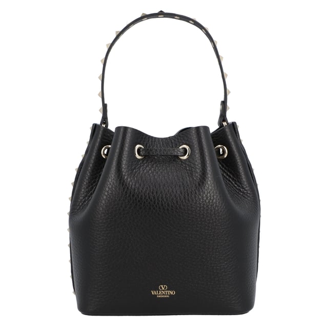 - Bucket bag in black leather
- Top handle
- Removable shoulder strap
- Iconic all-around studs
- Drawstring closure
- Gold logo print on the back
- Main inner compartment
- Made in Italy
- Dimensions: H 18 X W 16 X D 11 CM
- HANDLE DROP: 12 CM
- STRAP DROP: 53 CM Measurments:  width: 110 mm length: 160 mm height: 180 mm strap length: 530 mm handle drop: 120 mm