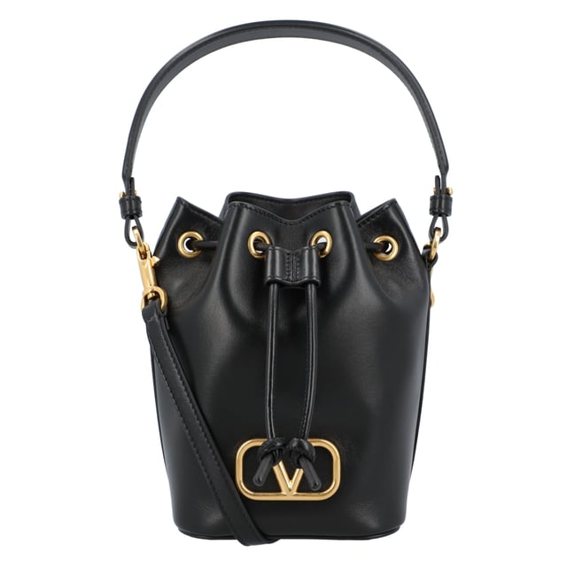 "V Logo" mini bucket bag in black nappa from Valentino Garavani, with drawstring, detachable shoulder strap, nappa interior.
- Made in Italy
- Dimensions: W: 12 H: 18 D: 10 cm Measurments:  width: 100 mm length: 120 mm height: 180 mm