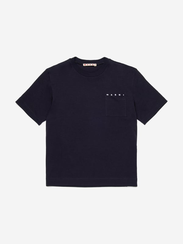 Marni's vintage archives are incorporated with care and spellbinding craftsmanship. This unisex short sleeve t-shirt has an iconic logo and small pocket on the front. Short Sleeves Crew Neck Cotton Jersey Straight Hem 100 Cotton