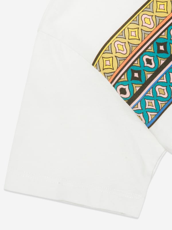 Introduce a touch of elegance to your young chap's wardrobe with Etro's Boys Striped Pattern T-Shirt in exquisite Ivory, perfect for the SS2025 season. This sophisticated piece effortlessly combines luxury with playfulness. Exquisite Ivory Palette Elevates any ensemble with its chic, subtle hue. Signature Striped Design Crafted with Etro's iconic attention to detail, ensuring a standout look. Premium Fabrication Offers unrivalled softness and durability for all-day wear. Versatile Elegance Perfect for casual outings or celebratory events, making it a wardrobe essential.Embrace style convenience make this statement piece yours today!
