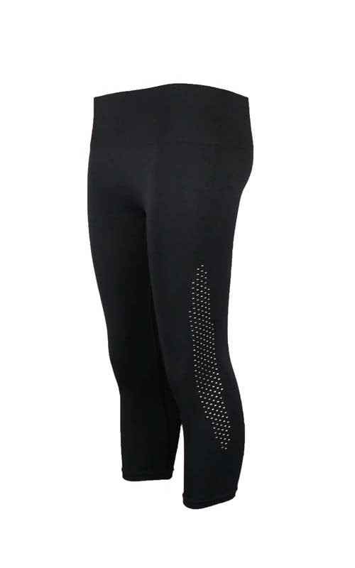 Pretty Polly Active-Wear Capri Leggings are a seamless cropped legging which features a patterned mesh panels detail at the bottom of the leg for added breathability. Perfect for Yoga or Pilates or just relaxing at home. The fabric is soft and comfortable and is predominantly made from recycled yarn.
