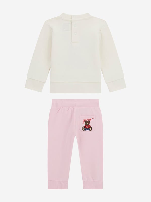 Introducing the illustrious Baby Boys Teddy Bear Tracksuit in Ivory by Guessessential finery for your lad's wardrobe SS2025. This piece blends luxury with playfulness, ideal for his daily jaunts Exquisite Ivory Hue Radiates class and purity, perfect for all occasions. Enchanting Teddy Bear Motif Adds a whimsical charm, making it both chic and delightful. Supreme Comfort Crafted from premium fabrics ensuring softness and comfort for your boy's active hours.Embrace sophistication style with this exclusive ensemble! Invest now in timeless elegance for your little gentleman.