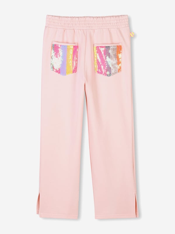 Billieblush incorporate high quality detailing and an advanced outlook on contemporary designs. These girls pale pink joggers are woven in brushed cotton with sequin pockets. Elasticated Waist Side Slits At Bottom 100 Cotton