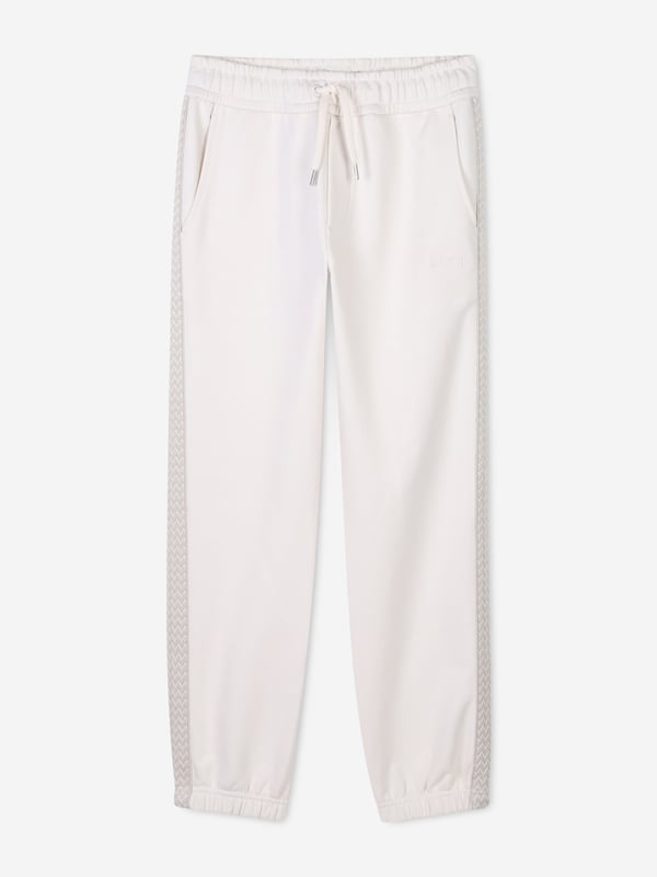 Lanvin project classic beauty and refined innovation into their meticulously crafted designs. Engineered in organic cotton French terry. They feature curb braids on the leg sides, an elasticated waist with lace, and tone on tone Lanvin logo embroidery at the front. Complete with a Lanvin Logo rubber label at the back above a piped pocket. Straight Hem 100 Cotton