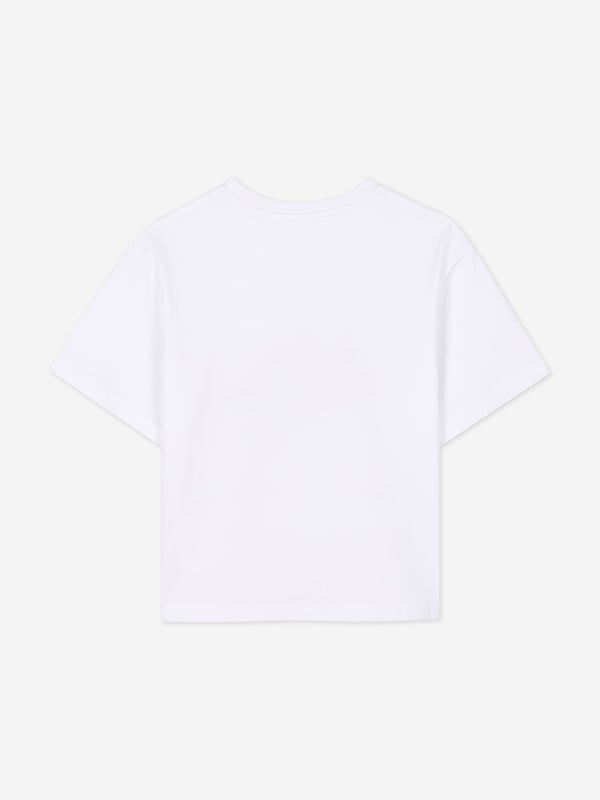 Lanvin project captivating imagery and innovation into their beautifully crafted designs. This girls white t-shirt is engineered in the finest organic cotton jersey. The stunning print and embroidery artwork are inspired by the Curb Basket. Round Neck Short Sleeves Straight Hem 100 Cotton