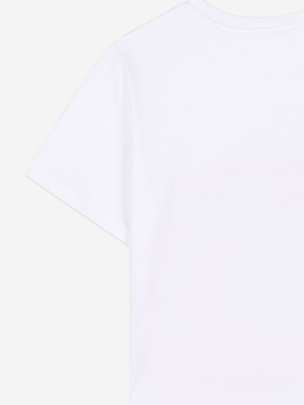 Lanvin project captivating imagery and innovation into their beautifully crafted designs. This girls white t-shirt is engineered in the finest organic cotton jersey. The stunning print and embroidery artwork are inspired by the Curb Basket. Round Neck Short Sleeves Straight Hem 100 Cotton
