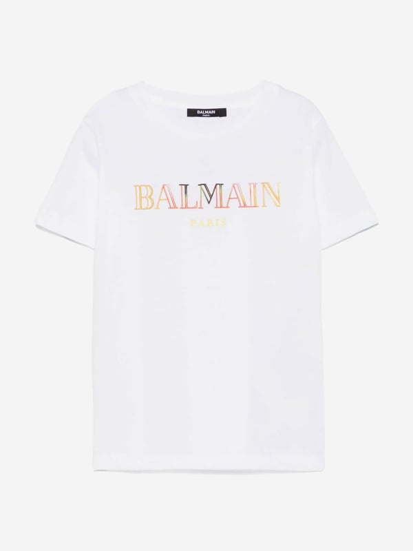 Dress your little ones in elegance with the Balmain Kids Logo T-Shirt in pristine white, an essential addition for SS2025. Designed to blend sophisticated style with everyday comfort, this luxurious piece showcases Iconic Balmain Logo Stylishly displayed for a touch of high-fashion flair. Premium Fabric Crafted from superior quality cotton for all-day comfort and durability. Versatile Design Perfect for any occasion, ensuring your child looks chic whether at play or a party.Elevate your child's wardrobe with this exquisite white Balmain t-shirt. Shop now!