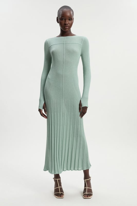 Petite Drapey Sheer Rib Knitted Midi Dress