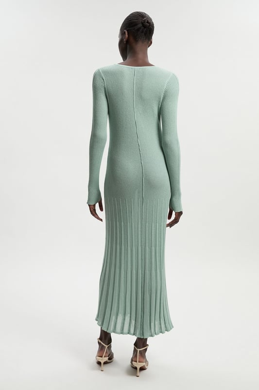 Petite Drapey Sheer Rib Knitted Midi Dress