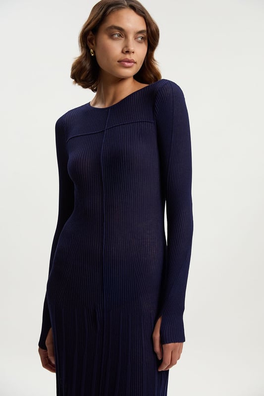 Petite Drapey Sheer Rib Knitted Midi Dress