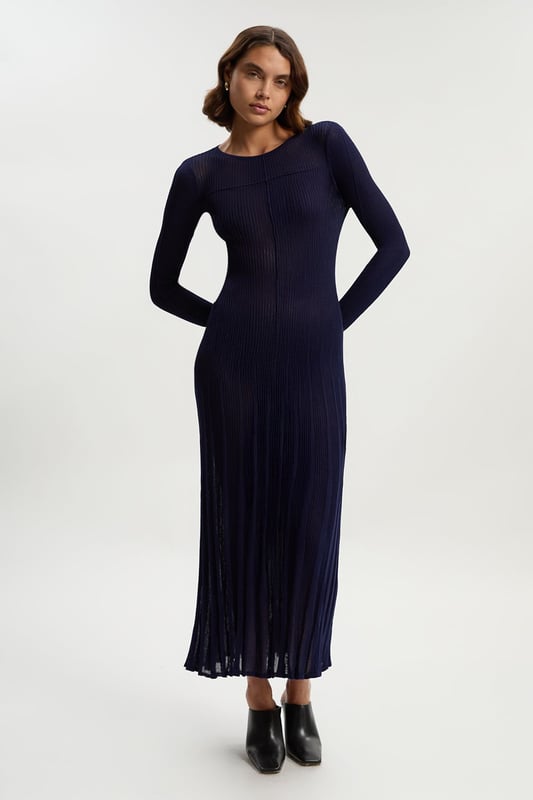 Petite Drapey Sheer Rib Knitted Midi Dress
