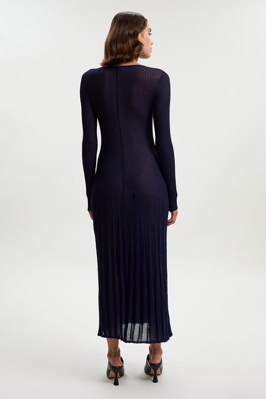 Petite Drapey Sheer Rib Knitted Midi Dress