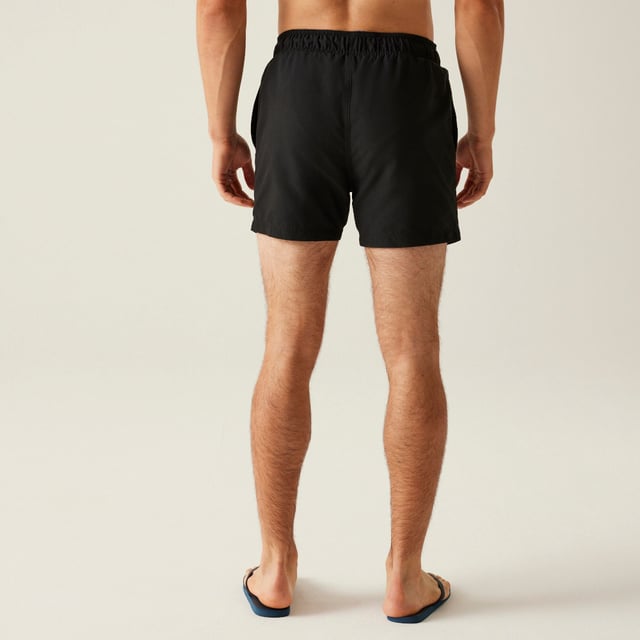 Quick drying. Recycled fabric. Adjustable drawcord waist. Elasticated waist. 2 side pockets. 1 back pocket. Mesh brief with security pocket.