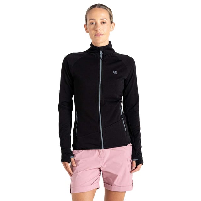 The Dare 2b Emerging Core Stretch. Designed for active women, this performance jacket combines warm-backed stretch fabric with textured Ilus Stretch panels, ensuring flexibility and warmth for outdoor adventures. The high neck offers a secure, athletic fit, while thumb loops at the cuffs keep everything in place as you move. Stay fresh with the chemical-free anti-bacterial odour control treatment, and protected with UV Shielding (UPF 50+). Functional zipped pockets secure your essentials, making this jacket ideal for athletes who need reliable, high-performance gear.
