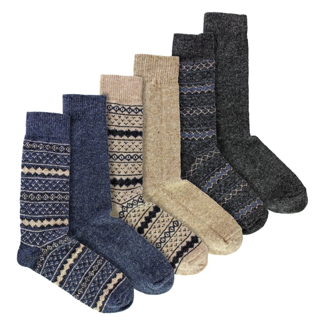 6 Pack Mens Alpaca Boot Socks- Assorted: Stay warm and comfortable with this 6 Pack of Mens Alpaca Boot Socks, designed for superior insulation and softness. Made from a high-quality alpaca blend, these socks provide excellent warmth while remaining breathable, ensuring your feet stay cosy without overheating. Perfect for wearing with boots, these socks offer a cushioned feel for all-day comfort. Each pack includes six pairs of assorted-colour boot socks, giving you a variety of stylish options. Designed to fit sizes 6-11, they provide a flexible fit that adapts to different foot shapes. The ribbed cuffs ensure a secure fit without being too tight, making them ideal for outdoor adventures or everyday wear. Whether you're hiking, working outdoors, or just need extra warmth in colder months, these alpaca boot socks are a must-have. Their durable construction ensures long-lasting comfort, making them a reliable choice for any season. Extra Product Details: Material: Premium alpaca blend Sizes: 6-11 Colours: Assorted Includes: 6 pairs of boot socks Ribbed cuffs for a secure fit Ideal for boots and outdoor wear Machine washable. Perfect for keeping feet warm, comfortable, and supported in any weather.