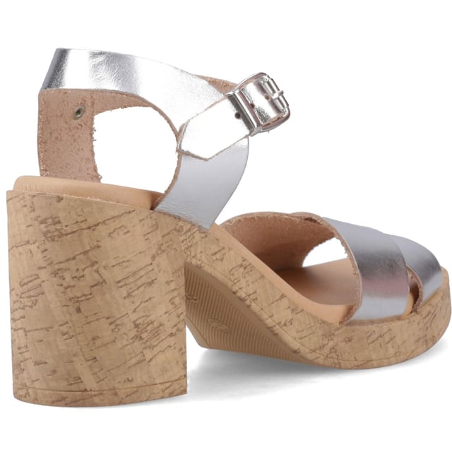 Hush Puppies Georgia Cork Leather Women's Silver Sandals A classic with a twist! Our iconic Georgia heeled sandal now with a cork effect outsole, crafted from soft premium leather and featuring a soft leather lining, and an extra padded leather sock for ultimate comfort