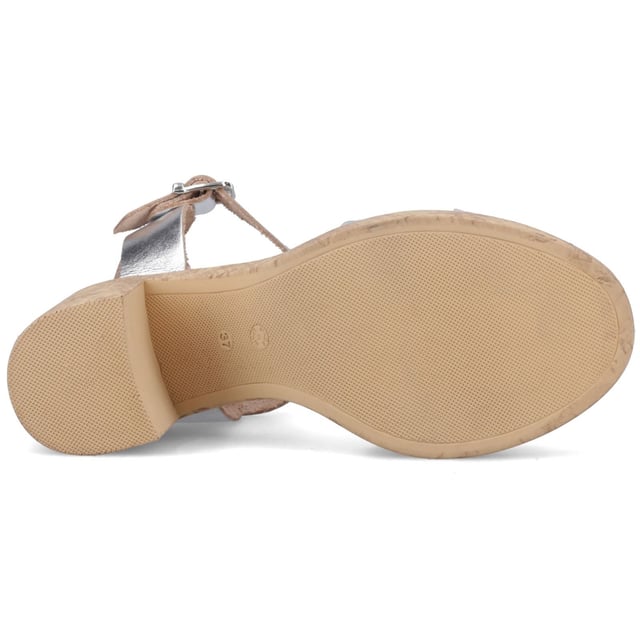 Hush Puppies Georgia Cork Leather Women's Silver Sandals A classic with a twist! Our iconic Georgia heeled sandal now with a cork effect outsole, crafted from soft premium leather and featuring a soft leather lining, and an extra padded leather sock for ultimate comfort