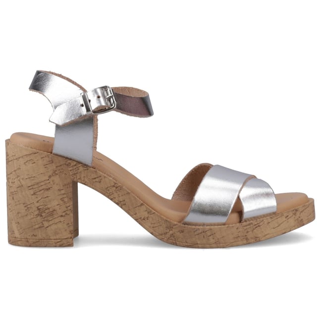 Hush Puppies Georgia Cork Leather Women's Silver Sandals A classic with a twist! Our iconic Georgia heeled sandal now with a cork effect outsole, crafted from soft premium leather and featuring a soft leather lining, and an extra padded leather sock for ultimate comfort