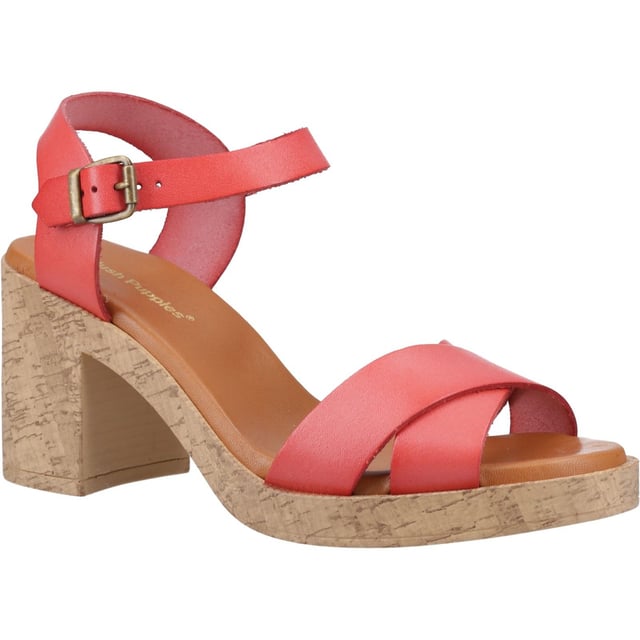 Hush Puppies Georgia Cork Leather Women's Coral Sandals A classic with a twist! Our iconic Georgia heeled sandal now with a cork effect outsole, crafted from soft premium leather and featuring a soft leather lining, and an extra padded leather sock for ultimate comfort