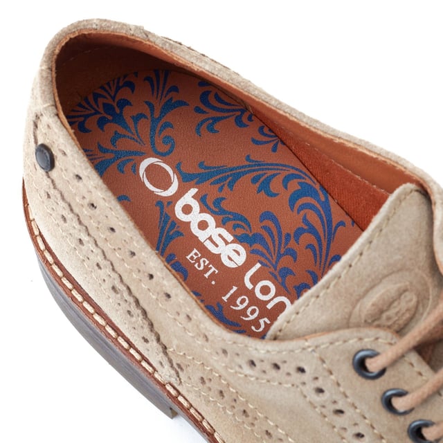 Base London Hatfield Leather Men's Sand Brogues Shoes Hatfield is a classic brogue from Base London. Featuring a chunky rubber fashion sole, comfy Ortholite interior and luxurious suede uppers, Hatfield will turn heads this Spring/Summer.