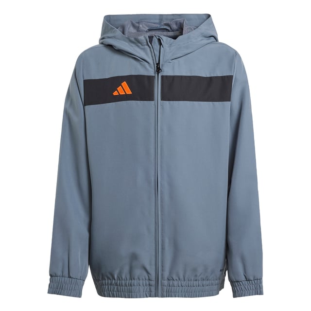 Look like a pro when you're off the field in this juniors' Tiro 25 Essentials hoodie from adidas. Inspired by the beautiful game, this hooded top brings football-inspired style to your everyday wear with bold blocks of colour, a 3 Bar Logo and a pair of signature 3-Stripes. Moisture-managing AEROREADY keeps you dry and comfortable, and two zip pockets secure your essentials.This product is made with 100% recycled materials. By reusing materials that have already been created, adidas help to reduce waste and our reliance on finite resources and reduce the footprint of the products adidas make.  - Regular fit - Full zip with hood - 100% polyester (recycled) - AEROREADY - Zip pockets  Shipped by adidas
