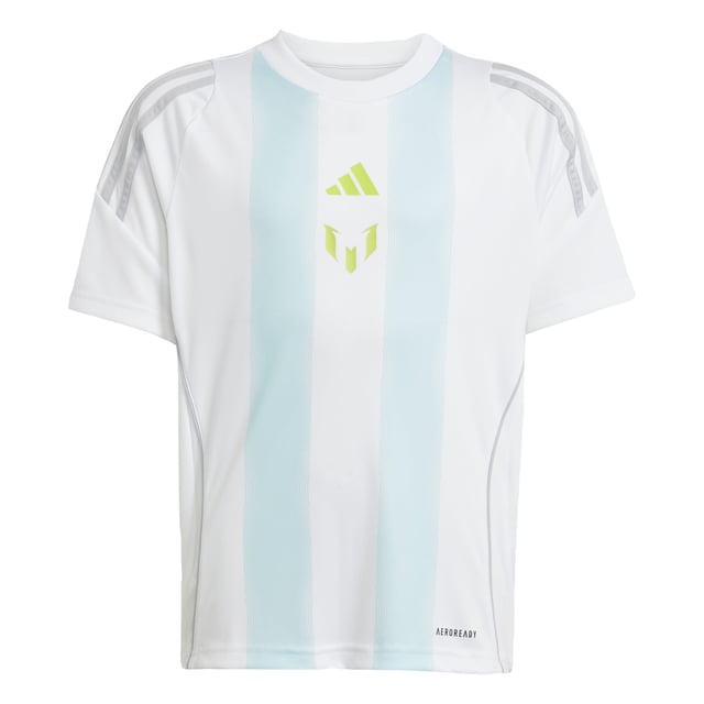 Lionel Messi makes the extraordinary look easy. Created for juniors who want to raise their own game, this adidas training jersey employs moisture-managing AEROREADY to keep you comfortable through every drill. A Messi logo on the chest shows your dedication to following in the footsteps of football's greatest.  - Regular fit - Crewneck - 100% polyester (recycled) - AEROREADY - Messi logo  Shipped by adidas