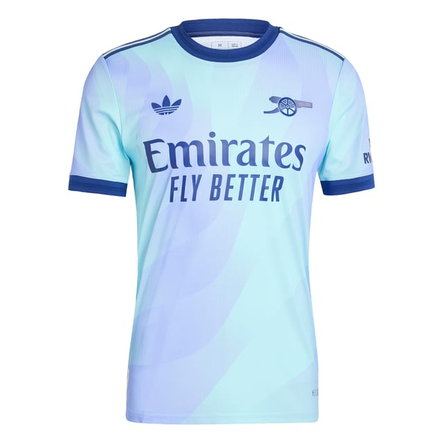 A fresh take on football heritage. Standing out in lilac and aqua, this Arsenal third authentic jersey pairs a bold cannon badge with an iconic adidas Trefoil. The result? A vibrant look that will add colour to dressing rooms, away ends and post-game celebrations. HEAT.RDY and lightweight details make for lively performances on the pitch.This product is made with 100% recycled materials. By reusing materials that have already been created, adidas help to reduce waste and our reliance on finite resources and reduce the footprint of the products adidas make.  - Slim fit - Flat-knit crewneck - 100% polyester (recycled) - Soft fabric - HEAT.RDY - Flat-knit cuffs - Arsenal heat-applied crest  Shipped by adidas