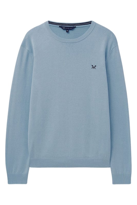 A crew neck jumper that is made from organic cotton, this jumper is ideal for layering over a tee or shirt. The crossed oars embroidery finishes it off neatly.

28" Shoulder to Hem.