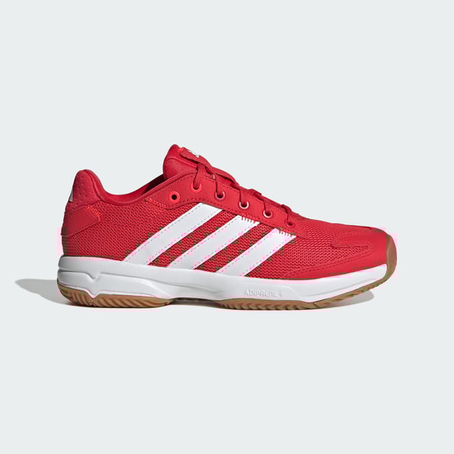 Level up your indoor game. These juniors' adidas shoes provide stability and power with every move. A breathable mesh upper keeps feet feeling fresh while the Torsion System adds support for quick changes in direction. Adiprene+ cushioning in the forefoot absorbs impact and returns energy, fuelling explosive starts and stops. An Adiwear outsole grips the court without leaving marks. With a design inspired by the highly-regarded Stabil 16, these shoes give you the confidence to go after your goals. This product features at least 20% recycled materials. By reusing materials that have already been created, adidas help to reduce waste and our reliance on finite resources and reduce the footprint of the products adidas make.  - Regular fit - Lace closure - Breathable mesh upper - Textile lining - Adiprene+ cushioning - Torsion System - Non-marking Adiwear outsole - Contains at least 20% recycled content  Shipped by adidas