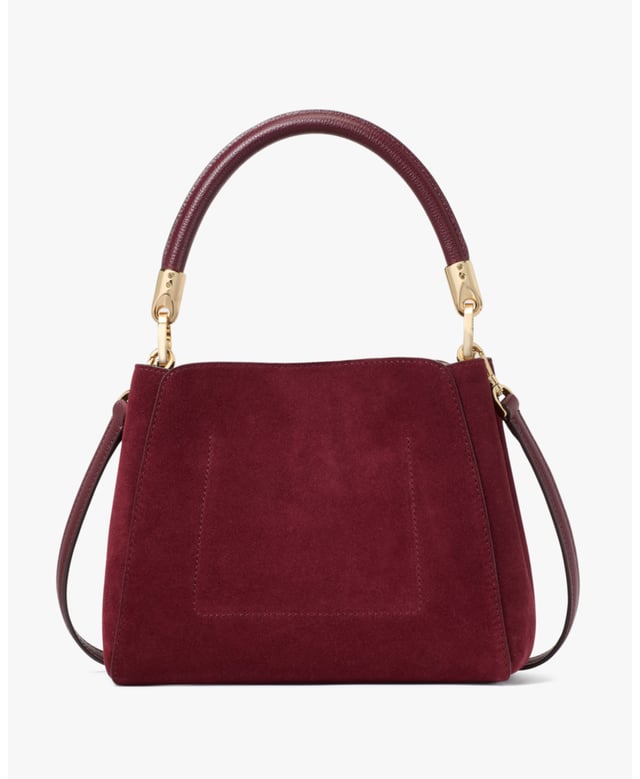 Phoebe Suede Floral Applique Small Top Handle Satchel, Phoebe Suede Applique Small Top Handle Satchel, Fits Largest Iphone, Comes W Crossbody Strap, Back Slip Pocket,  Length: 11.50 Cm,  Width: 20.50 Cm,  Height: 17.00 Cm