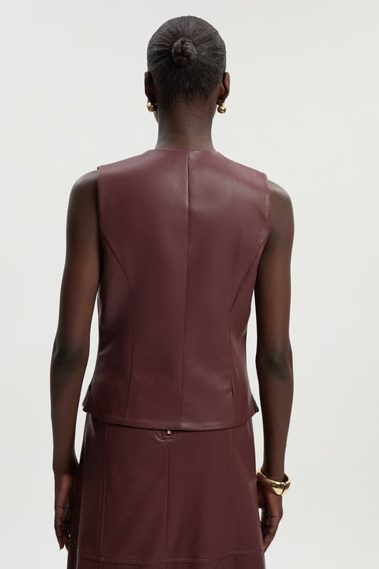 Faux Leather Button Tailored Top