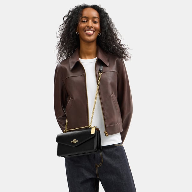 Klare Envelope Crossbody in Refined Box Calf Leather, Inside zip and multifunction pockets, Outside slip pocket,  Length: 26.00 cm,  Width: 7.50 cm,  Height: 13.50 cm