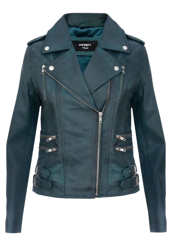 This double-breasted biker jacket is a top seller, loved for its sharp silhouette and stylish flair. With a wide notched lapel, shoulder epaulettes, and multiple zip pockets, it blends function with fashion. Adjustable buckle tabs and slim fit enhance comfort and style. Available in a wide range of colours.

Key Features:

100% premium ultra-soft Nappa leather
High-quality polyester blend lining
Off-centre YKK zip fastening
Wide notched lapel with press studs
Shoulder epaulettes with stud fastening
Six zipped exterior pockets for storage
Adjustable buckle tabs at the hips
Slim-fitting, cropped biker design