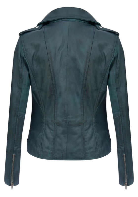 This double-breasted biker jacket is a top seller, loved for its sharp silhouette and stylish flair. With a wide notched lapel, shoulder epaulettes, and multiple zip pockets, it blends function with fashion. Adjustable buckle tabs and slim fit enhance comfort and style. Available in a wide range of colours.

Key Features:

100% premium ultra-soft Nappa leather
High-quality polyester blend lining
Off-centre YKK zip fastening
Wide notched lapel with press studs
Shoulder epaulettes with stud fastening
Six zipped exterior pockets for storage
Adjustable buckle tabs at the hips
Slim-fitting, cropped biker design
