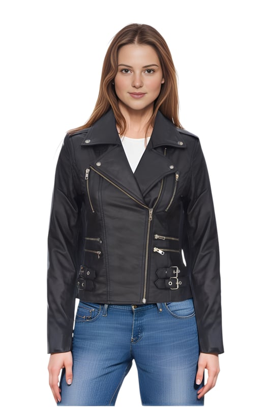 Diese zweireihige Bikerjacke ist ein Verkaufsschlager und wird für ihre scharfe Silhouette und ihr stilvolles Flair geliebt. Mit einem breiten Revers, Schulterklappen und mehreren Reißverschlusstaschen verbindet sie Funktionalität mit Mode. Verstellbare Schnallenlaschen und die schmale Passform verbessern Komfort und Stil. In vielen Farben erhältlich. Hauptmerkmale: 100 % hochwertiges, ultraweiches Nappaleder; Hochwertiges Futter aus Polyestermischung; Dezentraler YKK-Reißverschluss; Breites Revers mit Druckknöpfen; Schulterklappen mit Druckknopfverschluss; Sechs Außentaschen mit Reißverschluss zur Aufbewahrung; Verstellbare Schnallenlaschen an den Hüften; Schmal geschnittenes, verkürztes Bikerdesign