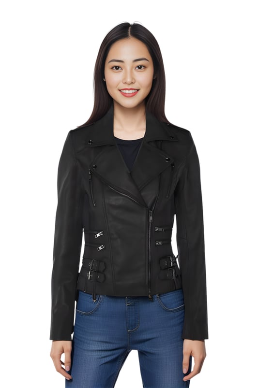 Damen Leder Matt Schwarz Brando Bikerjacke-Constantia