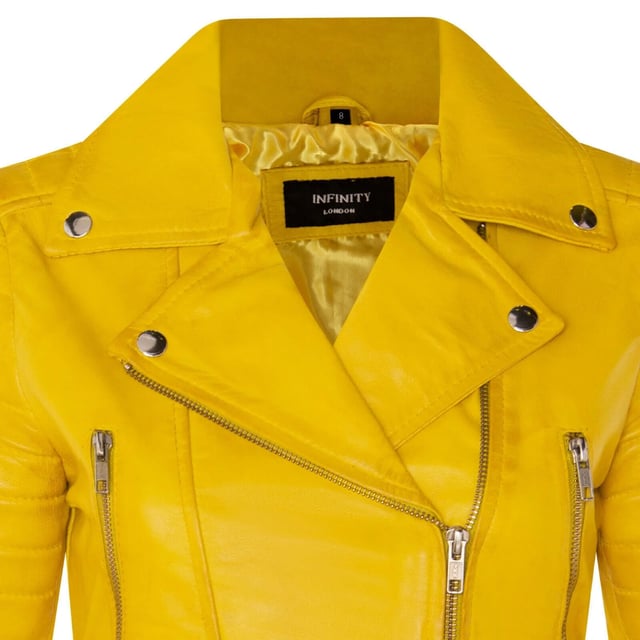 Indulge in sleek luxury with this cropped Brando-style leather jacket. Crafted from ultra-soft lamb nappa leather and lined with premium satin, it blends timeless biker attitude with modern elegance. Sophisticated detailing and a flattering silhouette make it a versatile essential for every fashion-forward wardrobe.

Key Features:
Soft and supple lamb nappa leather
Premium polyester inner lining for comfort
Cropped fit for a chic, flattering look
Classic Brando-style notched lapel
Off-centered YKK zip front fastening
Stylish quilted shoulders for a distinctive edge
2 outer extended vertical zipped pockets
Zipped cuffs – roll them up for a custom look
Buckle-adjustable side belts for a tailored fit