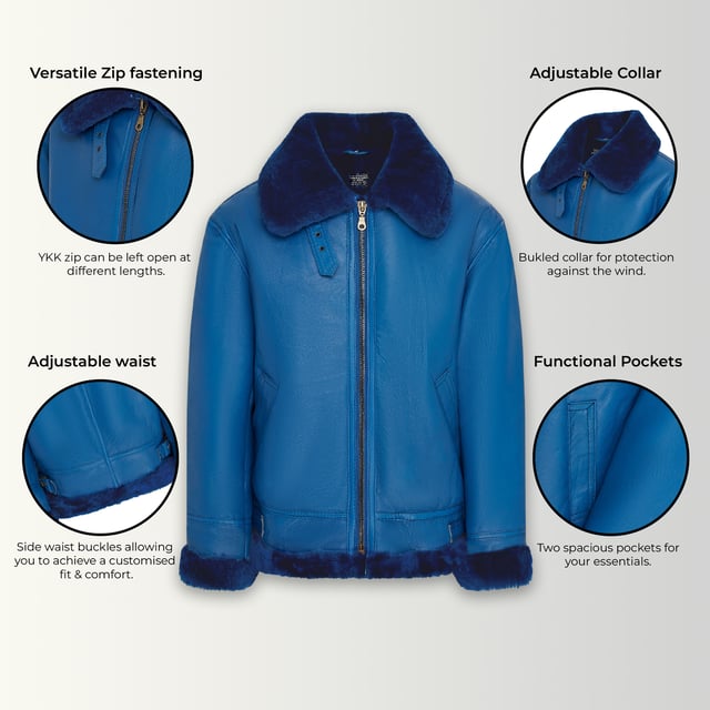 Disfruta de una calidez inigualable y un estilo atemporal con esta icónica chaqueta bomber B3. Confeccionada en auténtica piel de oveja, cuenta con un lujoso forro de borrego y pelo que proporciona una comodidad excepcional en climas fríos. El cierre de cremallera YKK completo permite un estilo versátil, mientras que los ribetes de borrego expuestos en cuello, puños y dobladillo le aportan un carácter audaz. Una distintiva hebilla en el cuello garantiza un ajuste ajustable, y dos prácticos bolsillos exteriores ofrecen comodidad y un diseño elegante, combinando un atractivo robusto con la elegancia clásica. Confeccionada en auténtica piel de oveja para una calidez y durabilidad excepcionales. El lujoso forro de borrego y pelo proporciona una comodidad inigualable. El cierre de cremallera YKK completo permite un estilo versátil. Los ribetes de borrego expuestos en cuello, puños y dobladillo le aportan un carácter audaz. Dos prácticos bolsillos exteriores para mayor comodidad y un diseño elegante. Cuello ajustable con cierre de hebilla para un ajuste a medida.