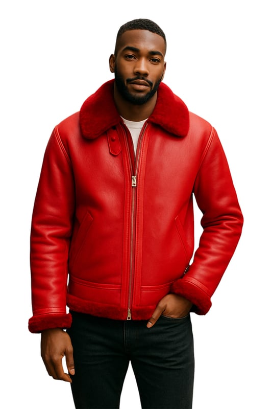 Embrace unparalleled warmth and timeless style with this iconic B3 Bomber Jacket. Crafted from genuine sheepskin, it features a luxurious shearling and fur shearling lining that provides exceptional comfort in cold weather. The full-length YKK zip fastening allows for versatile styling, while exposed shearling trims at the collar, cuffs, and hem add bold character. A distinctive collar buckle ensures an adjustable fit, and two practical outer pockets offer convenience and a sleek design, blending rugged appeal with classic elegance.

Crafted from genuine Sheepskin for exceptional warmth and durability
Luxurious Shearling and Fur Shearling Lining provides unparalleled comfort
Full-length YKK Zip Fastening allows for versatile styling
Exposed Shearling Trims at collar, cuffs, and hem add bold character
Two practical Outer Pockets for convenience and sleek design
Adjustable Collar with buckle fastening for a tailored fit