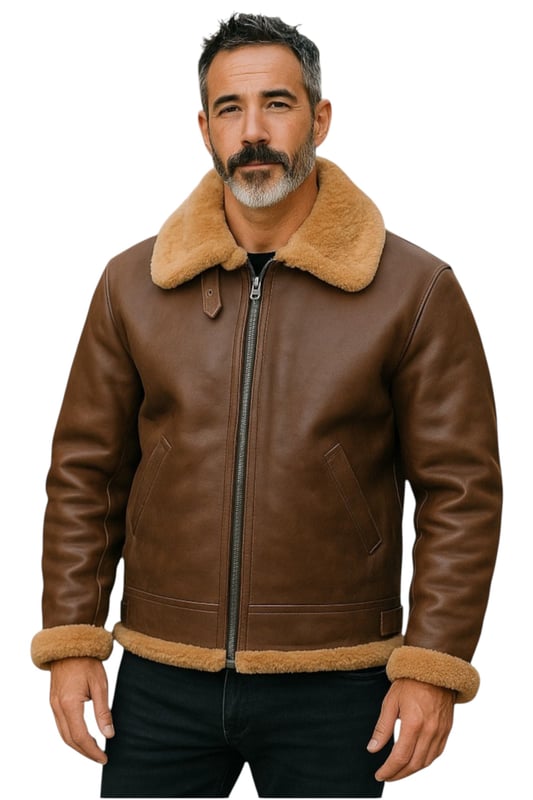 Renowned for keeping WWII pilots warm at 25,000 ft, the B3 is our most popular sheepskin jacket—loved for its timeless style and exceptional warmth. Crafted from luxurious double-faced sheepskin, it offers unbeatable insulation, a striking retro look, and premium comfort to see you through the harshest winters.

Key Features:

Full double-faced sheepskin construction
Thick sheepskin lining retains body heat naturally
Wide notched collar with reversible sheepskin trim
Collar can be fastened with an adjustable buckle strap
Chunky, full-length gunmetal YKK zipper
Two angled hand-warmer pockets
Reversible cuffs
Adjustable waist strap for a tailored fit
Classic comfort fit for easy layering