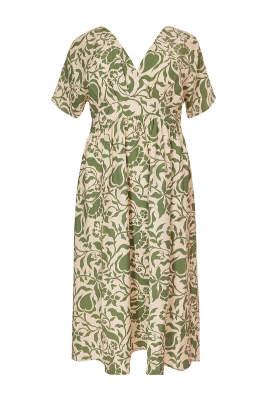 - Tropical print - V-neck - Wrap front look - Ruched waistline - Model height: 5'6" - Model wears uk 18 / us 14 / eur 46 - Always check the wash care label - Cool hand wash with mild detergent