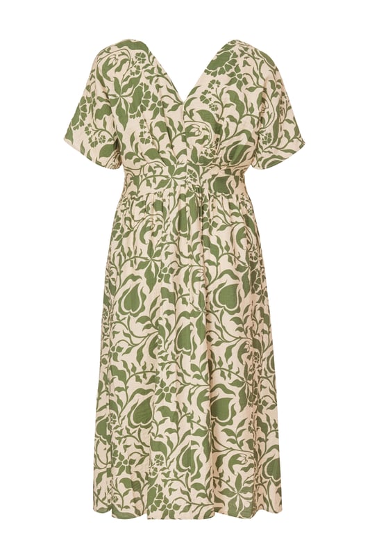 - Tropical print - V-neck - Wrap front look - Ruched waistline - Model height: 5'6" - Model wears uk 18 / us 14 / eur 46 - Always check the wash care label - Cool hand wash with mild detergent