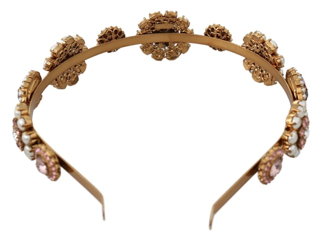100% Authentic Dolce & Gabbana crystal diadem tiara
  From the Exclusive MainLine Dolce & Gabbana Collection
  Color: Clear pink gold
  Material: Brass crystals pearls
  Size: One size