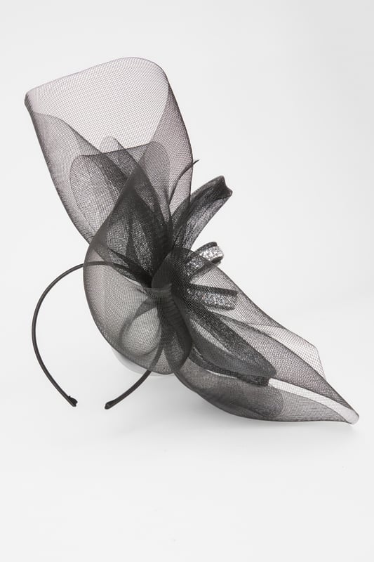 - Disc shape - Wide brim - Loop design - Embellished - Feather details - Contains non-textile parts of animal origin