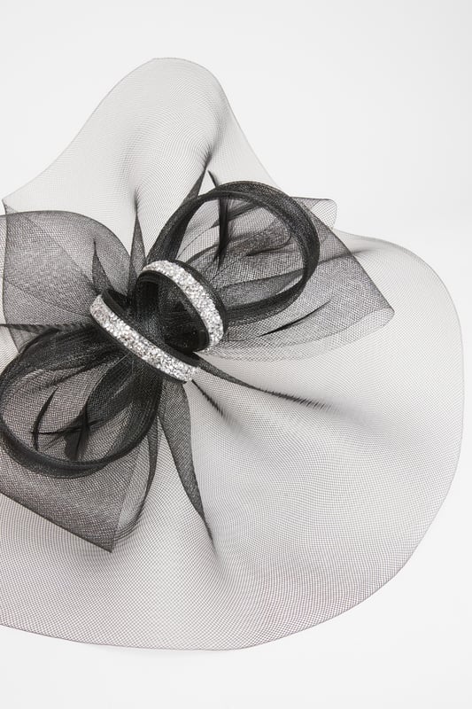 - Disc shape - Wide brim - Loop design - Embellished - Feather details - Contains non-textile parts of animal origin